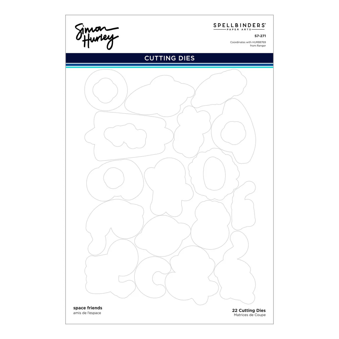 Ranger Simon Hurley Space Friends Stamps And Dies Bundle S7-271 packaging and outlines