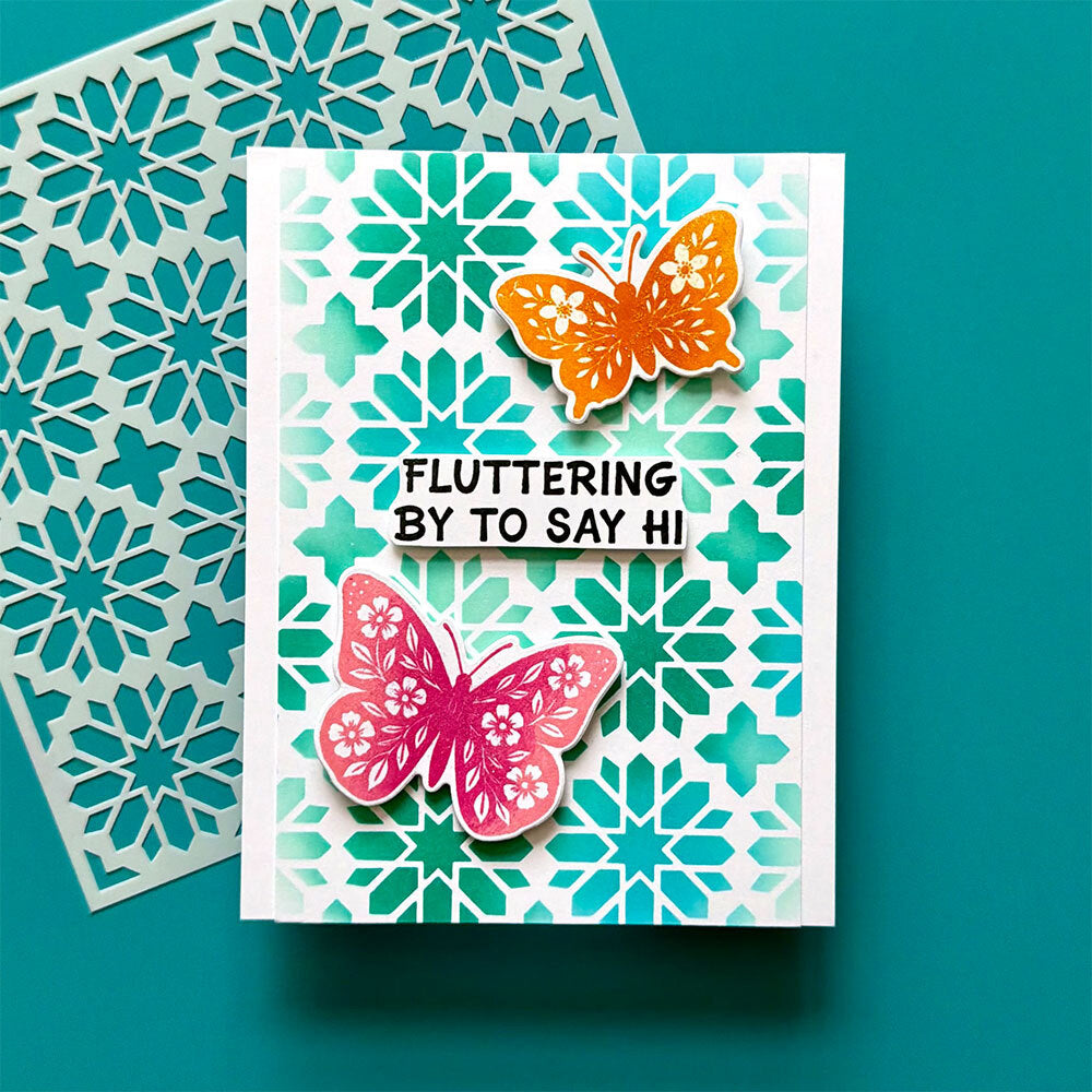 Ranger Simon Hurley Star Tile Stencils hus87892 Butterfly Hello Card