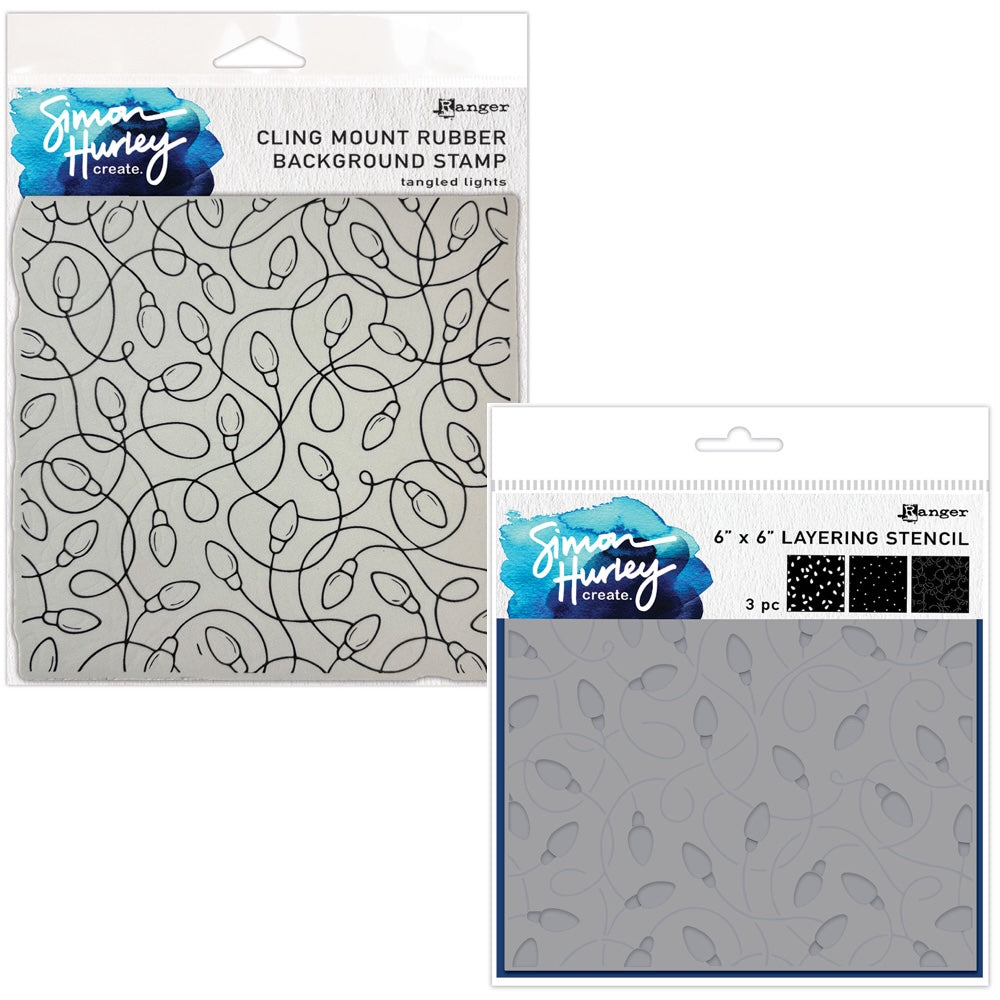 Ranger Simon Hurley Tangled Lights Cling Stamp And Stencils Bundle