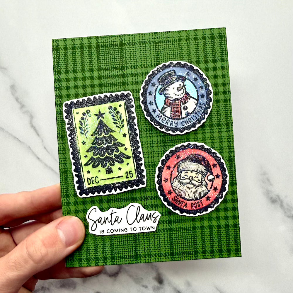 Ranger Simon Hurley Tartan Plaid Cling Stamp hur92773 Santa Claus is Coming To Town Card
