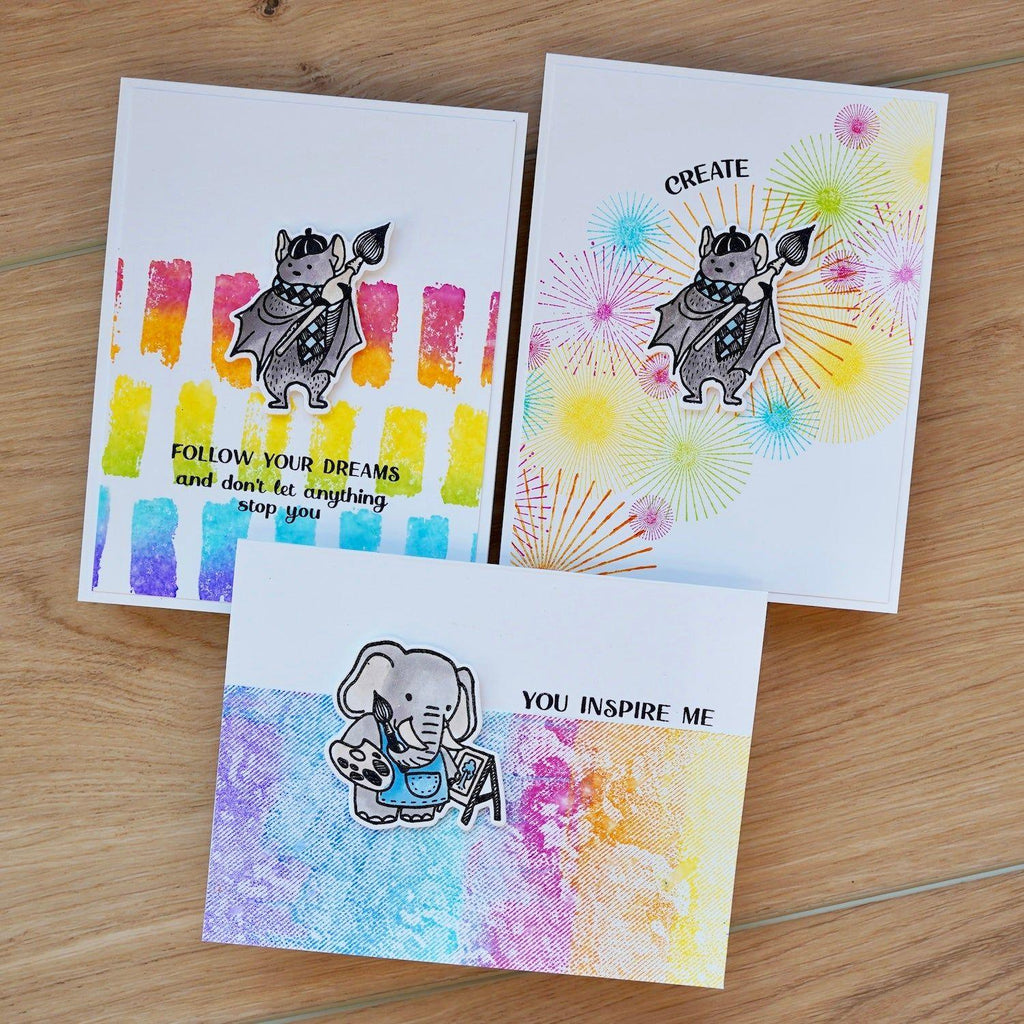Ranger Simon Hurley Watercolor Background Cling Stamp hur87939 Card Trio