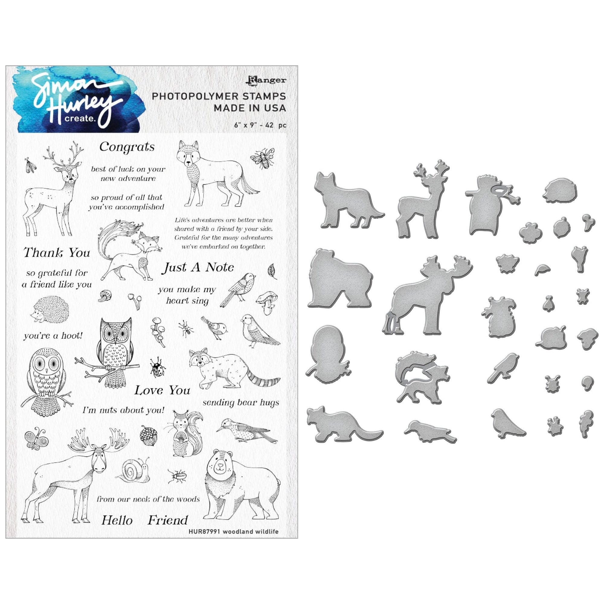 Ranger Simon Hurley Woodland Wildlife Clear Stamps And Dies Bundle
