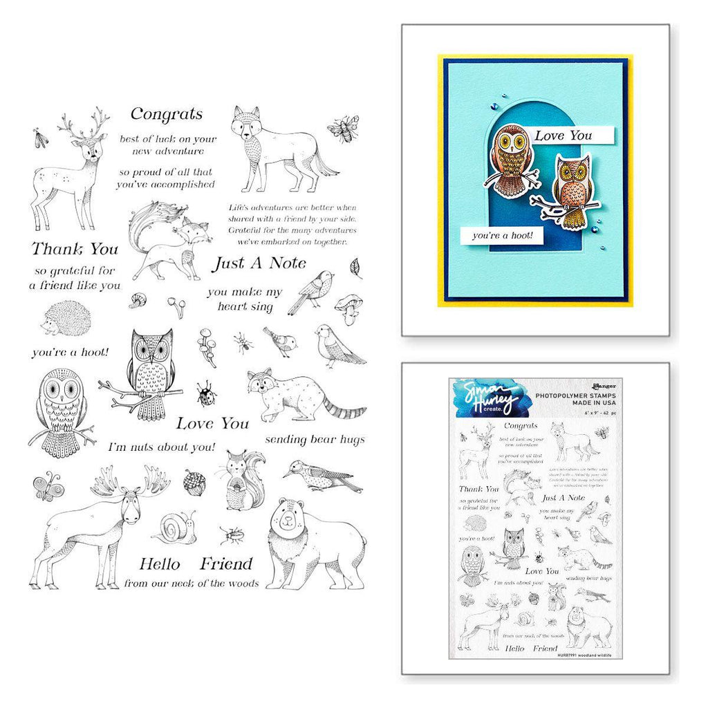 Ranger Simon Hurley Woodland Wildlife Clear Stamps And Dies Bundle Photopolymer Combo With Animals And Sentiments