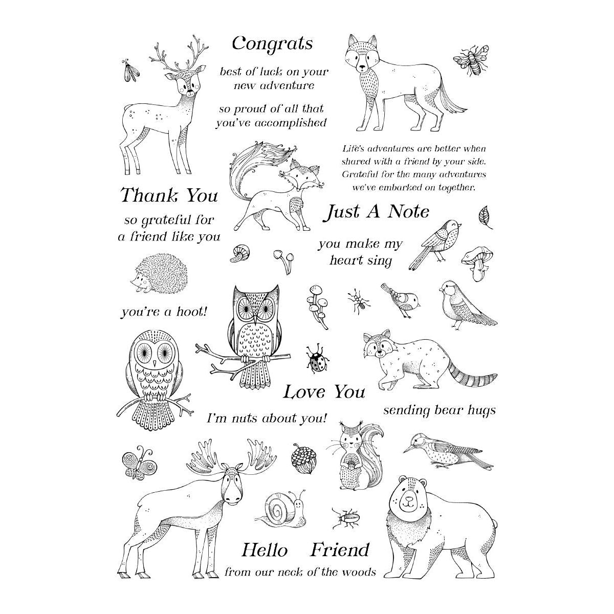 Ranger Simon Hurley Woodland Wildlife Clear Stamps And Dies Bundle Photopolymer Out of Pack Animals And Sentiments