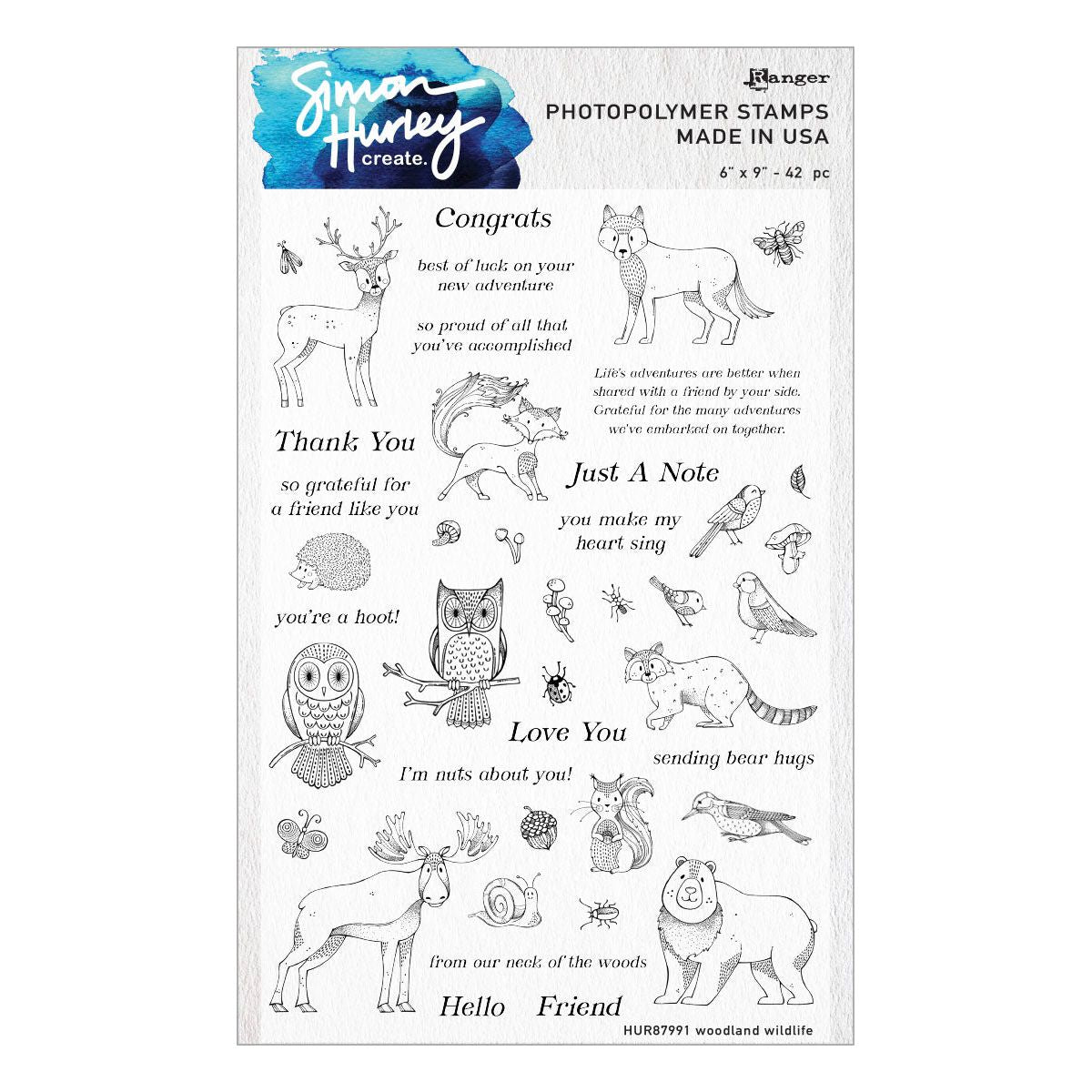 Ranger Simon Hurley Woodland Wildlife Clear Stamps And Dies Bundle Photopolymer in Packaging
