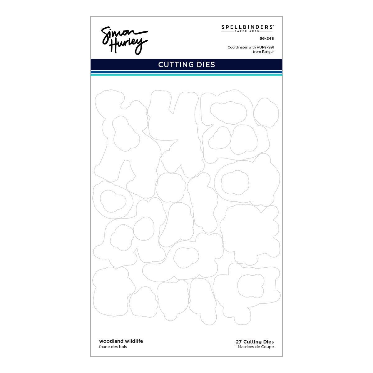 Ranger Simon Hurley Woodland Wildlife Clear Stamps And Dies Bundle Wafer Thin Outlines in Packaging