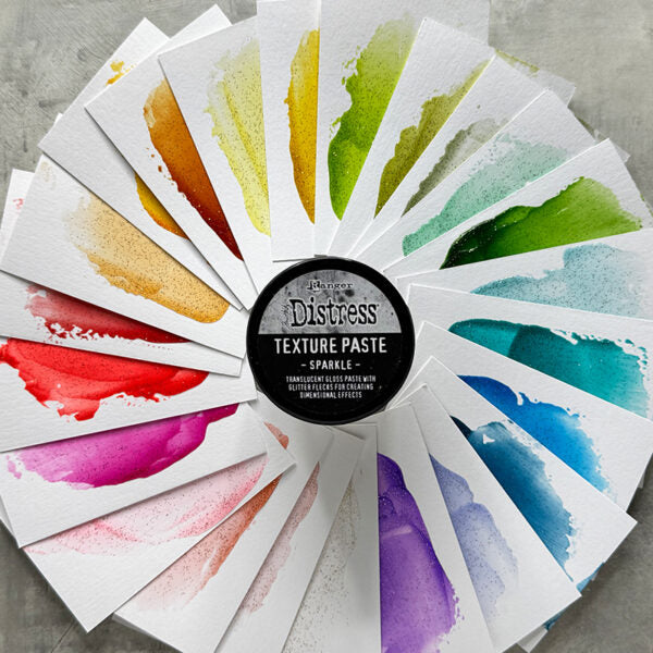 Ranger Tim Holtz Distress Texture Paste Sparkle And Black Opaque Bundle Colorful Swatches | color-code:ALT08