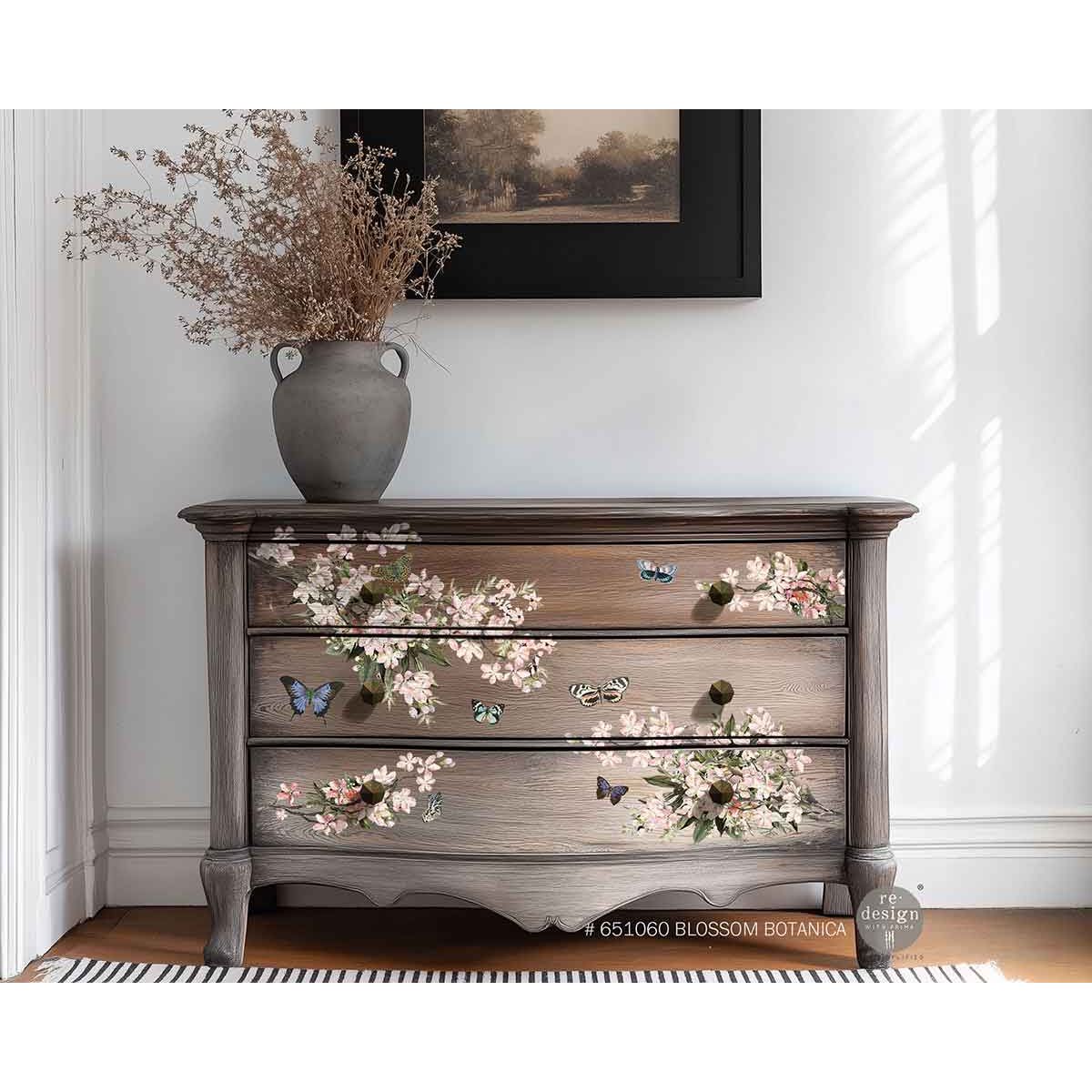Redesign With Prima Marketing Blossom Botanica Decor Transfers 651060 A_vintage-style_chest_of_drawers_painted_in_an_antique