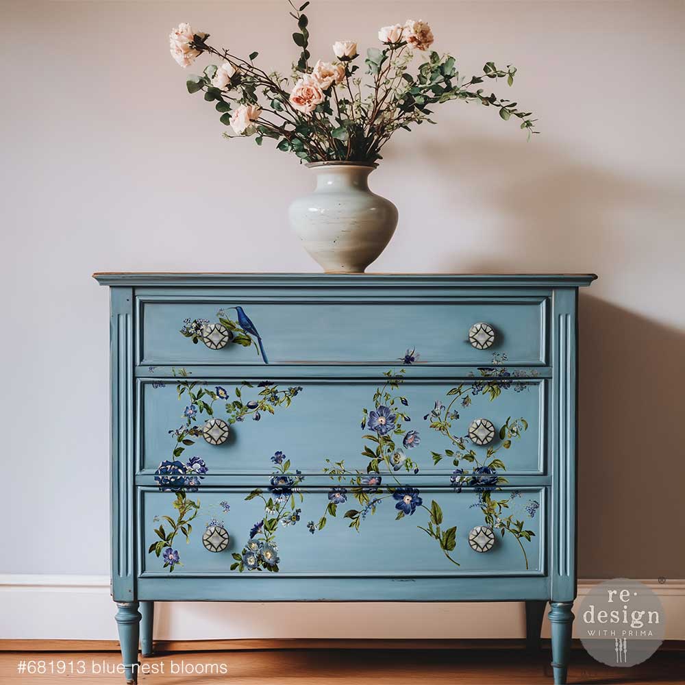 Redesign With Prima Marketing Blue Nest Blooms Middy Transfers 681913 Cabinet Decor