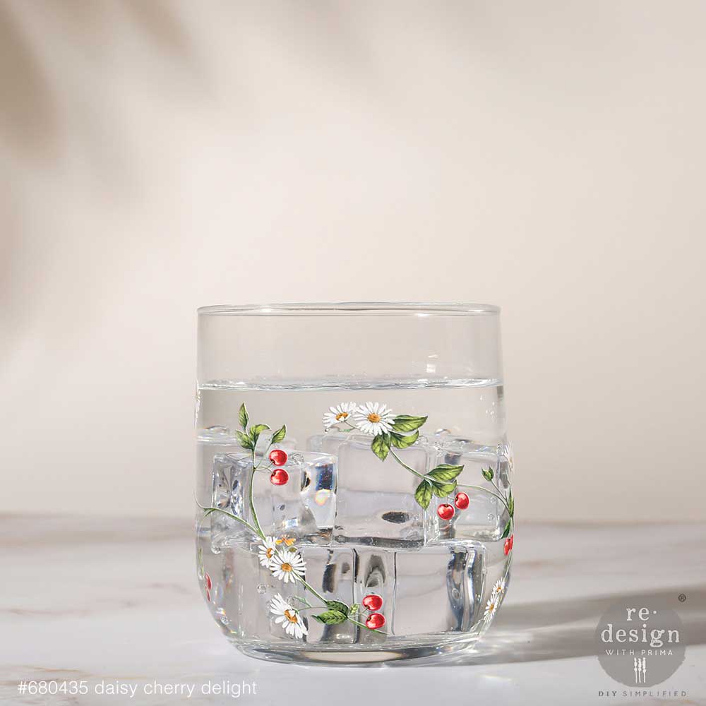 Redesign With Prima Marketing Daisy Cherry Delight Luxe Transfers 680435 Water Glass