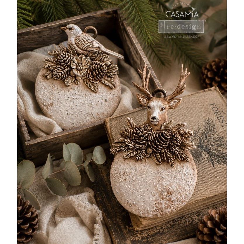 Redesign With Prima Marketing Evergreen Antler Emblem Decor Mould 684488 Frosted Christmas Ornaments