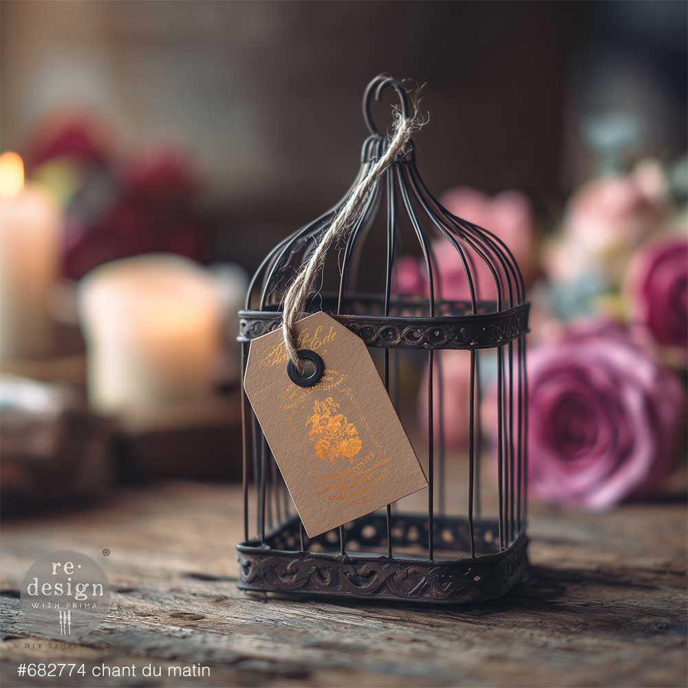Redesign With Prima Marketing Gold Chant Du Matin H2O Transfers 682774 Antique Bird Cage