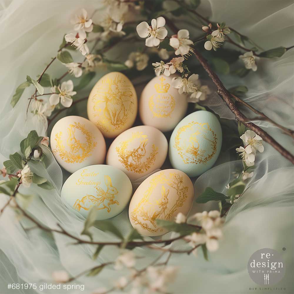 Redesign With Prima Marketing Gold Gilded Spring H2O Transfers 681975 Easter Eggs
