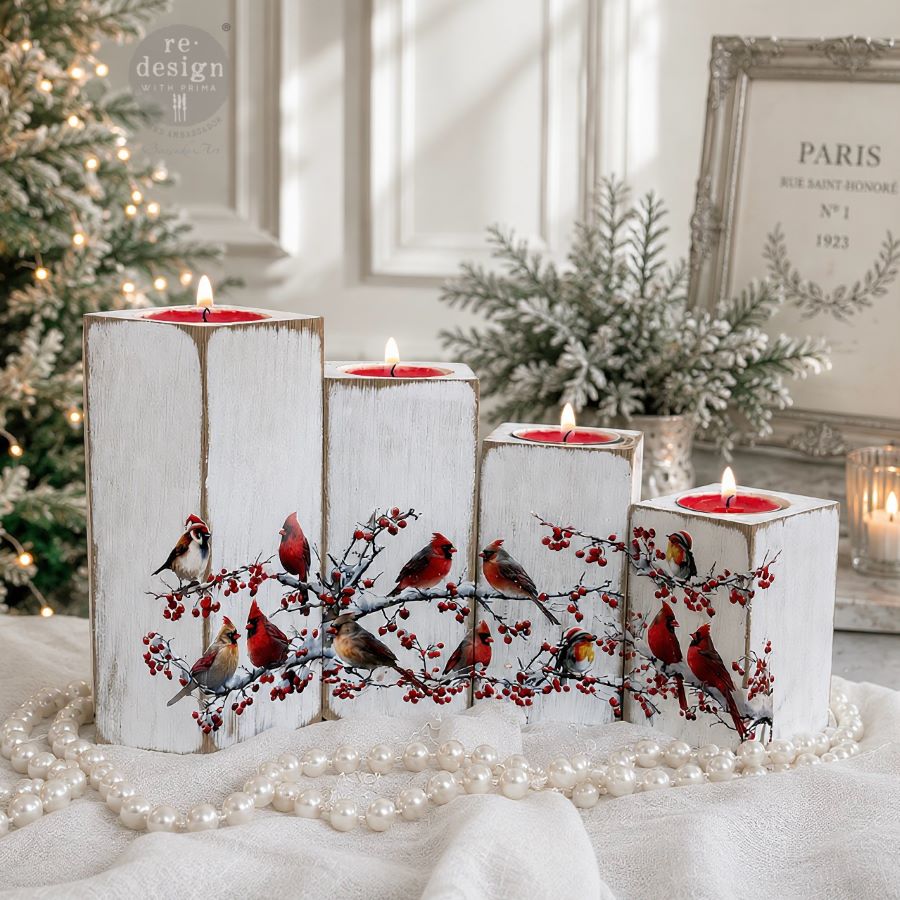 Redesign With Prima Marketing Hollywing Cardinal Luxe Transfers 684259 Christmas Candles