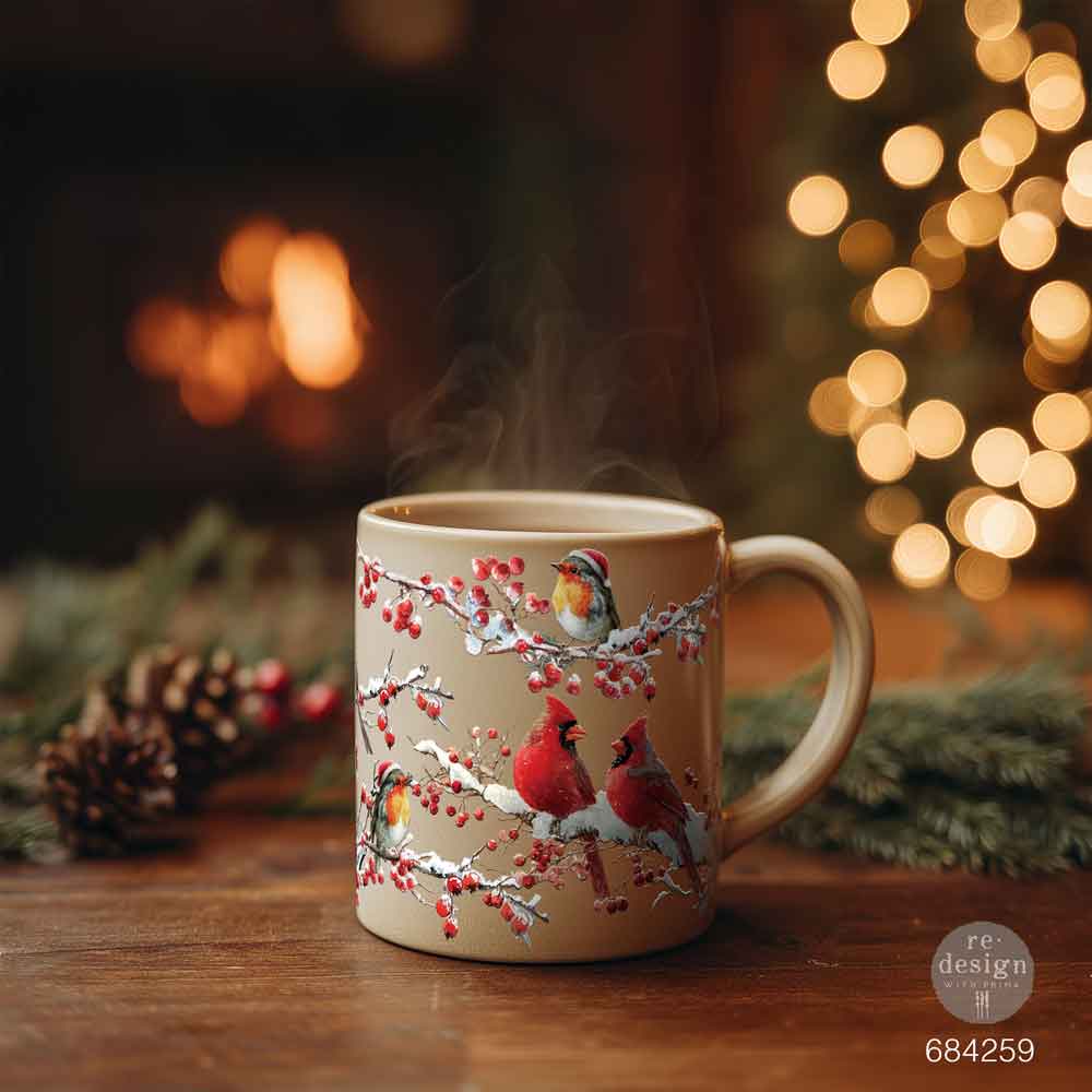 Redesign With Prima Marketing Hollywing Cardinal Luxe Transfers 684259 Christmas Mug Decoration