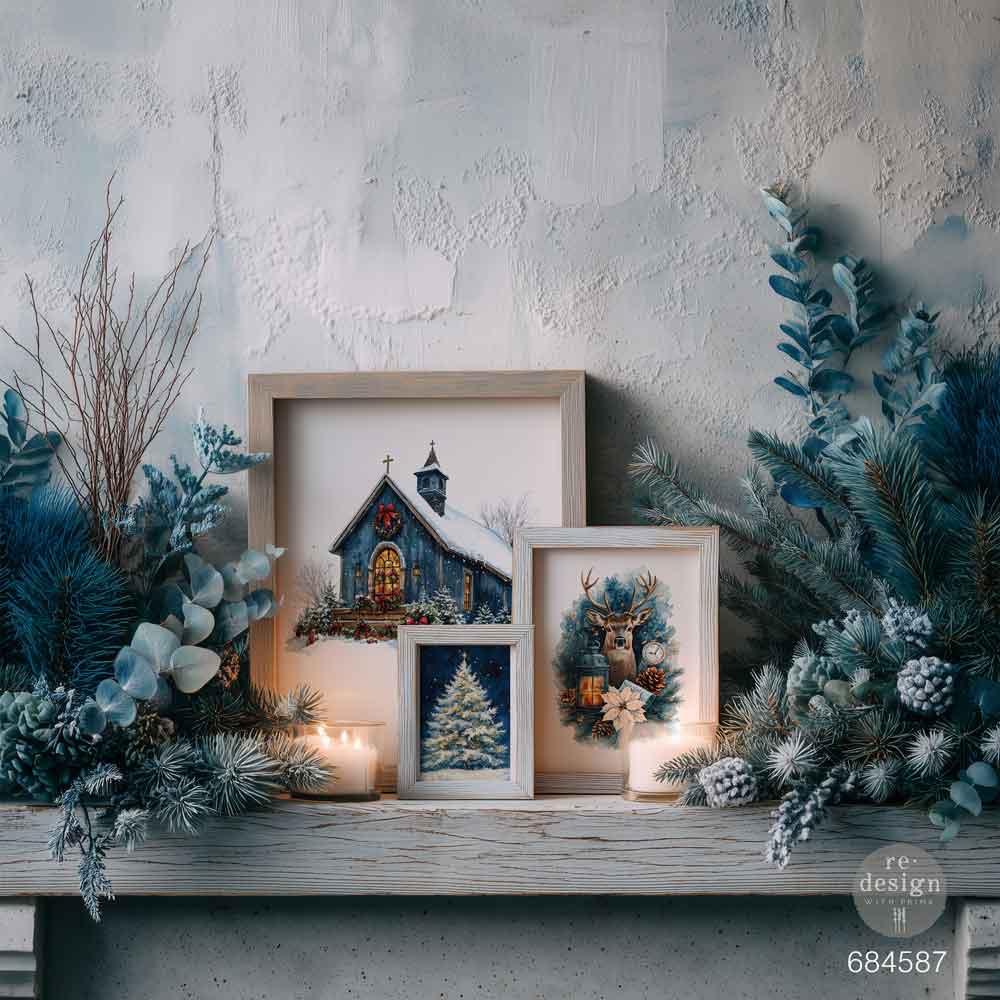 Redesign With Prima Marketing Quiet Country Blue Middy Plus Transfers 684587 Christmas Modern Winter Scenes