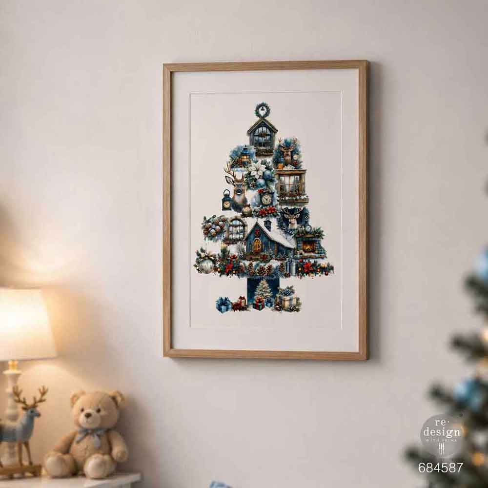 Redesign With Prima Marketing Quiet Country Blue Middy Plus Transfers 684587 Christmas Tree Framed Picture
