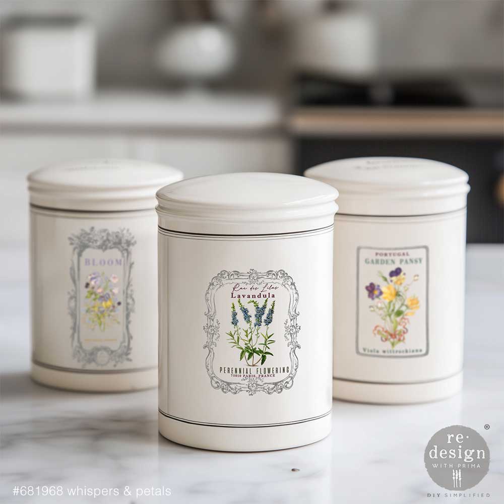 Redesign With Prima Marketing Whispers And Petals H2O Transfers 681968 Cooking Jars