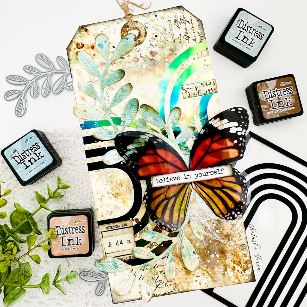 Simon Says Stamp Foil Transfer Cards Retro Arcs 1001ssa Be Bold Butterfly Tag