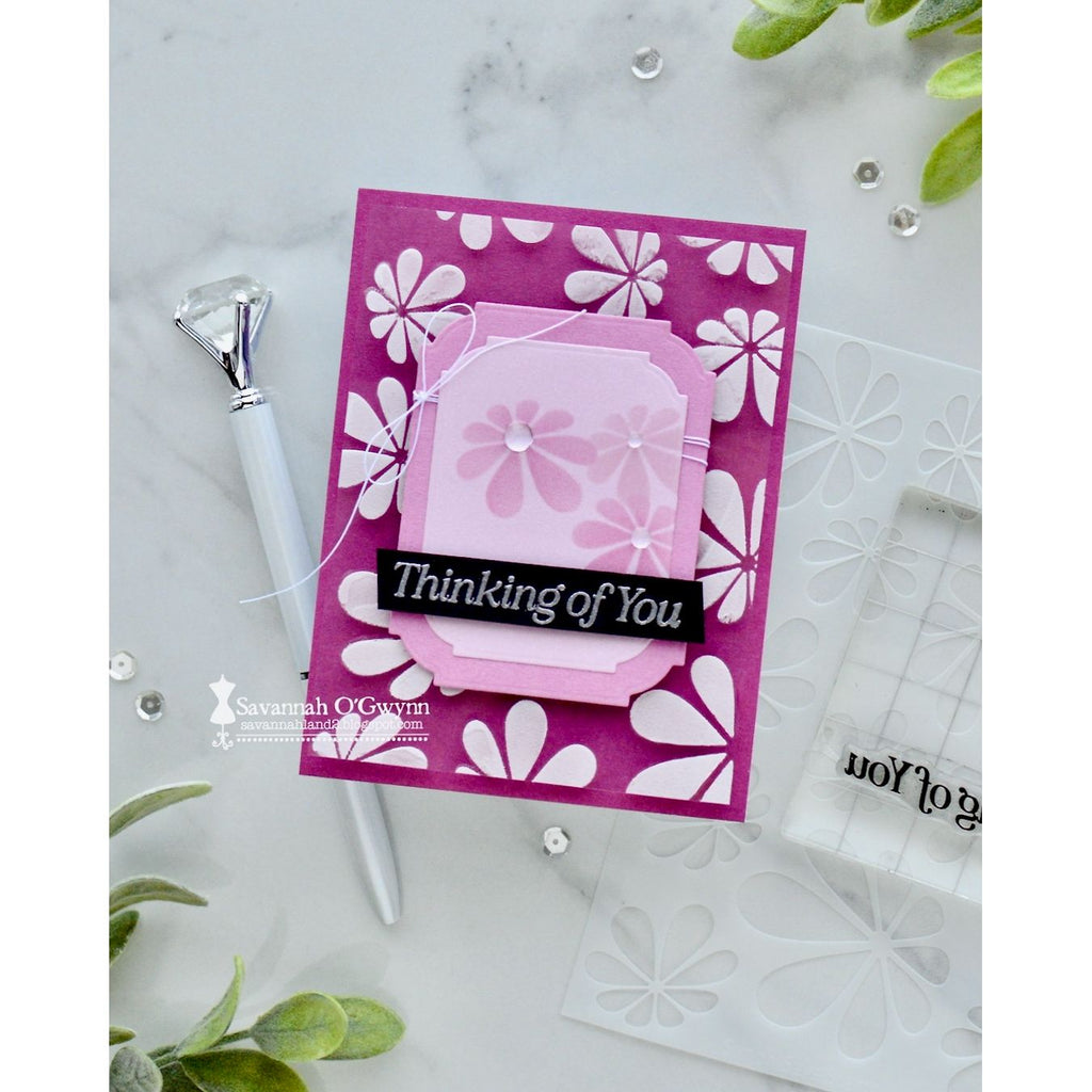 Simon Says Stamp Stencil Retro Daisies 1103st Beautiful Moments Thinking of You Card | color-code:ALT01