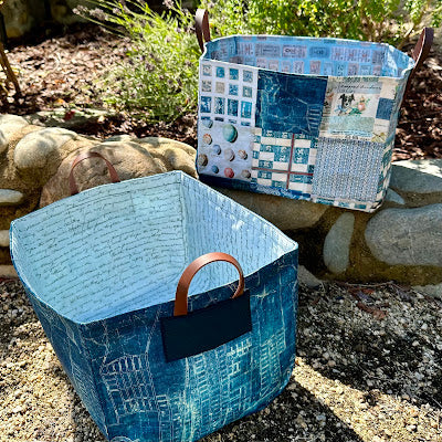 Richele Christensen Blue fabric bucket Tim holtz dark light palette | color-code:alt4