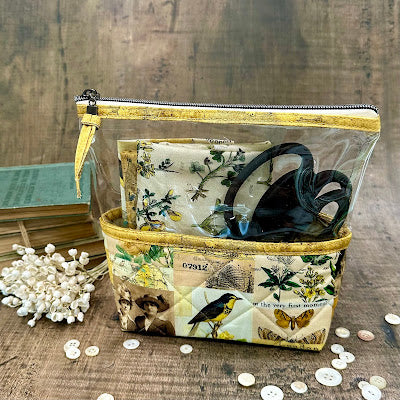 Tim Holtz Fabric By The Yard Yellow Collage Eclectic Elements Palette medium hello pouch birds flowers | color-code:alt0