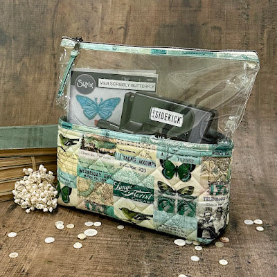 Tim Holtz Fabric By The Yard Teal Collage pwth270 Eclectic Elements Palette Hello Pouch butterfly stamps extra large | color-code:alt0