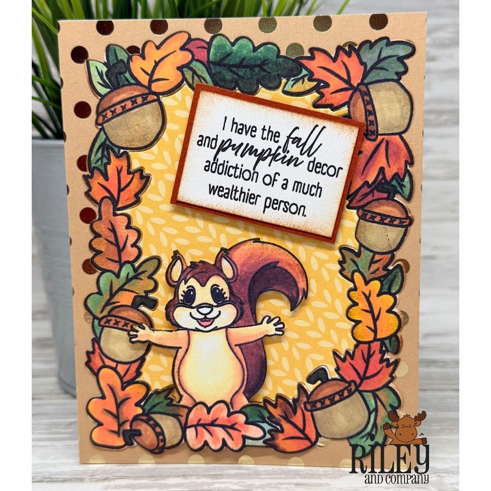 Riley And Company Autumn Leaves Frame Dies rd2015 squirrel and acorn card