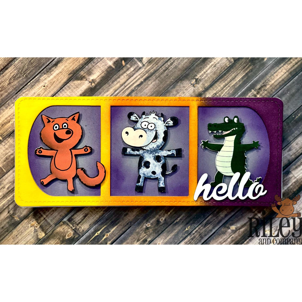 Riley And Company Cut Ups 3 Panel Rounded Slimline Peekaboo Dies rd640 hello