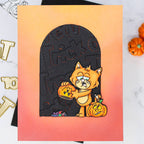 Riley And Company Cut Ups Trick Or Treat Dies rd673 cat with pumpkin card