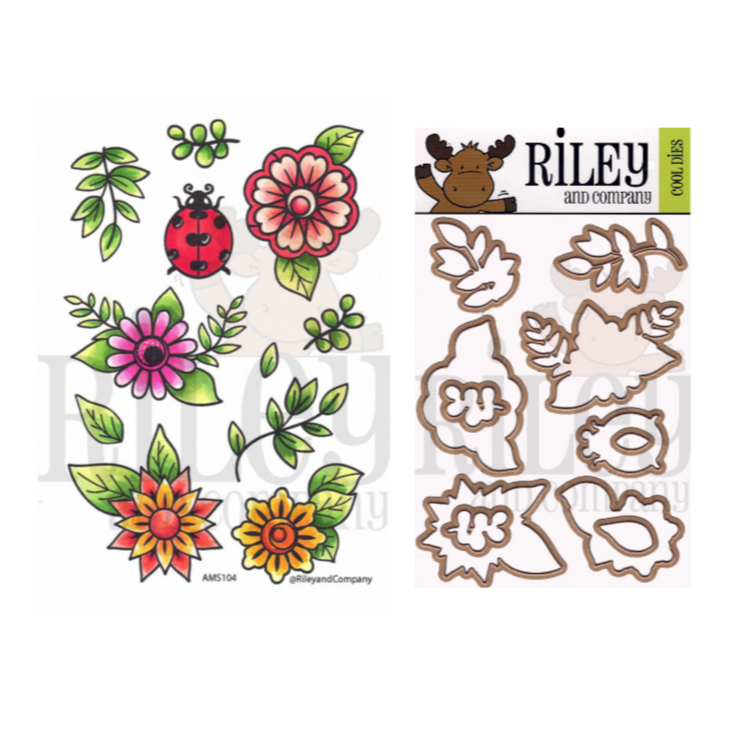 Riley And Company Flowers and Lady Bug Clear Stamp and Die Set