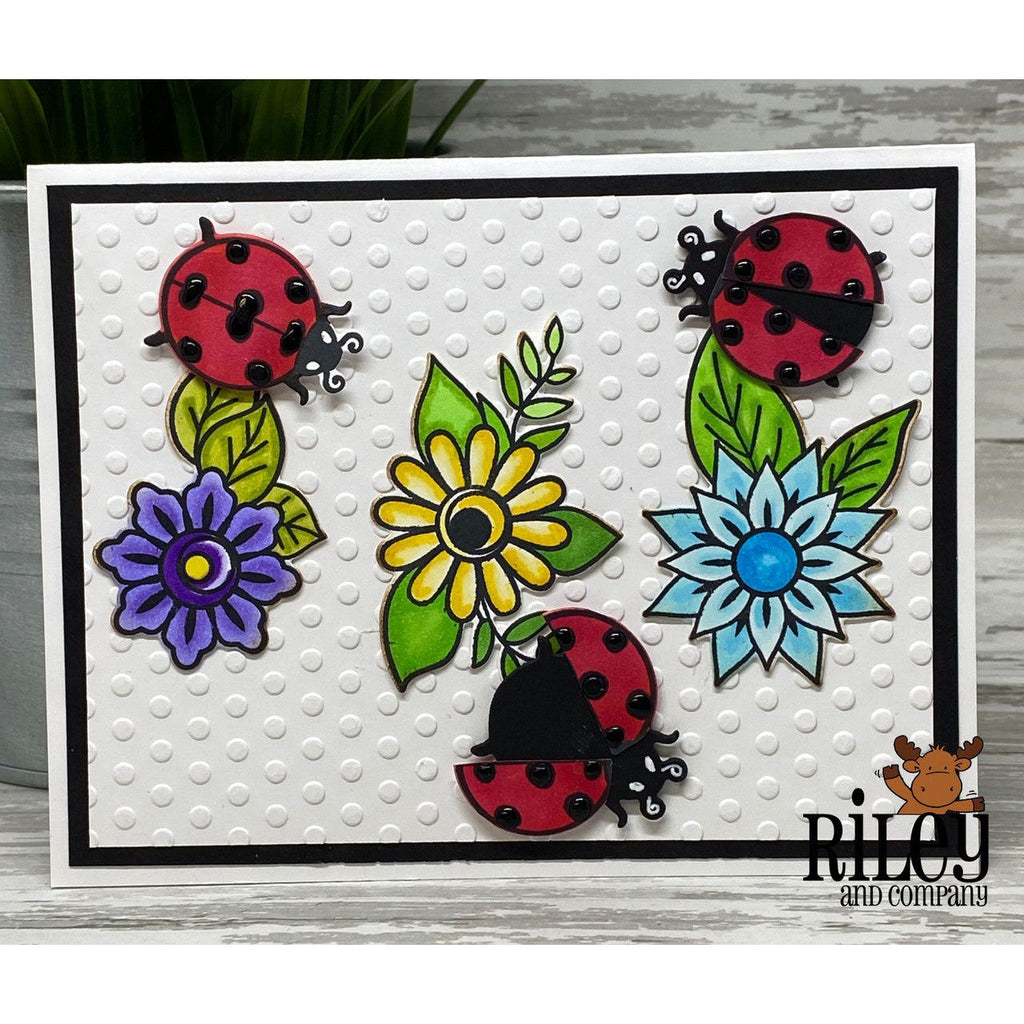Riley And Company Flowers and Lady Bug Clear Stamp and Die Set  dots