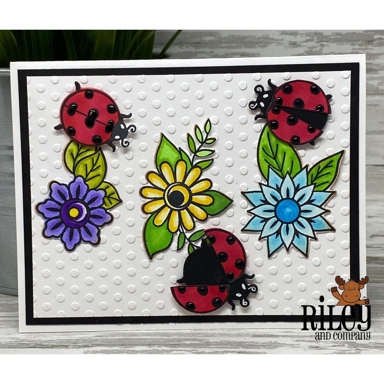 Riley And Company Flowers and Lady Bug Clear Stamp and Die Set  dots