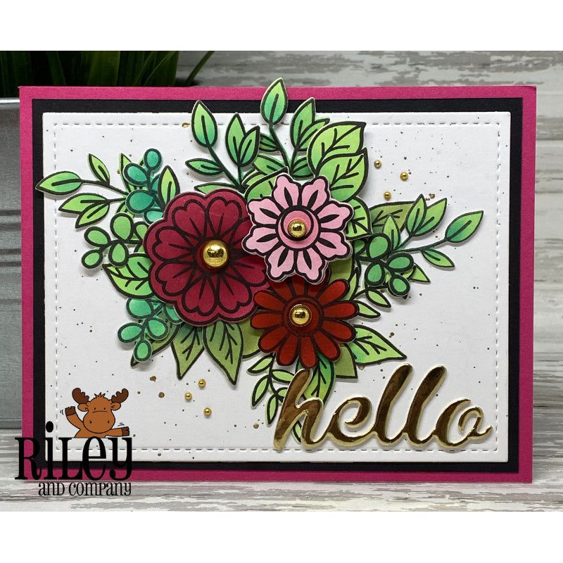 Riley And Company Flowers and Lady Bug Clear Stamp and Die Set hello