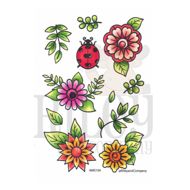 Riley And Company Flowers and Lady Bug Clear Stamps am104