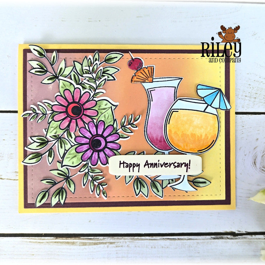 Riley And Company Flowers and Lady Bug Clear Stamps am104 anniversary