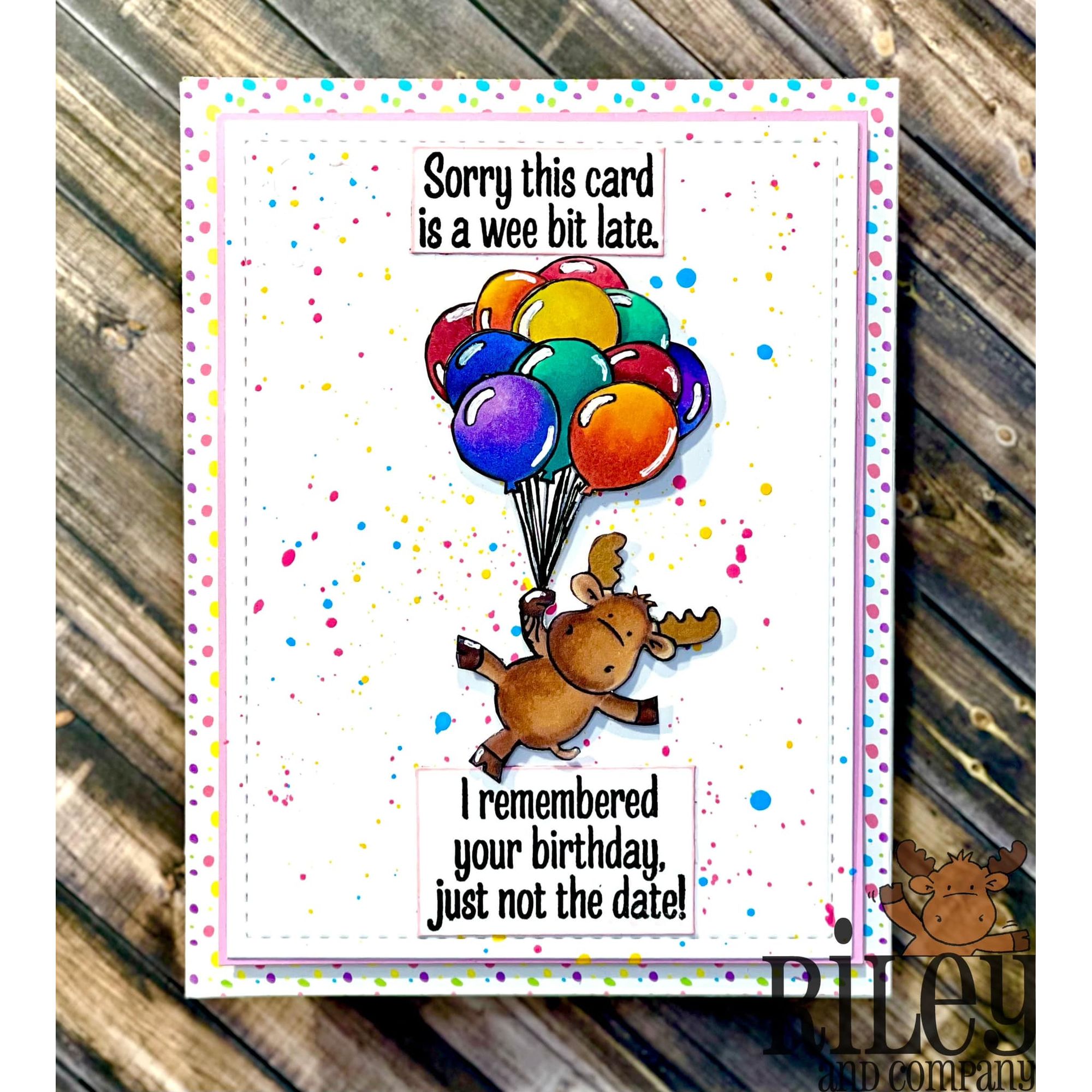 Riley And Company Funny Bones A Wee Bit Late Clear Stamp rwd-1354 balloons