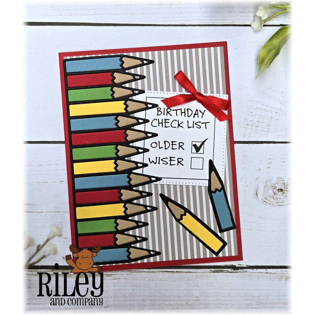 Riley And Company Funny Bones Birthday Check List Clear Stamp rwd-1404 pencils