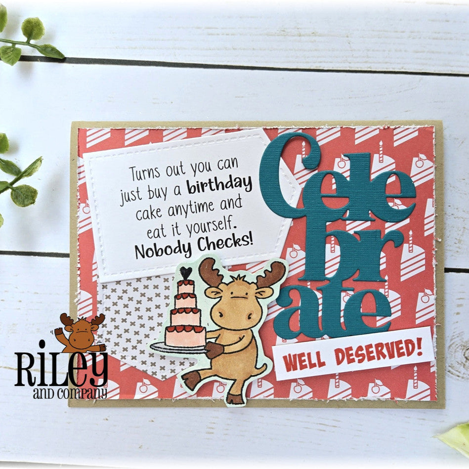 Riley And Company Funny Bones Buy A Birthday Cake Anytime! Clear Stamp rwd-1389 celebrate