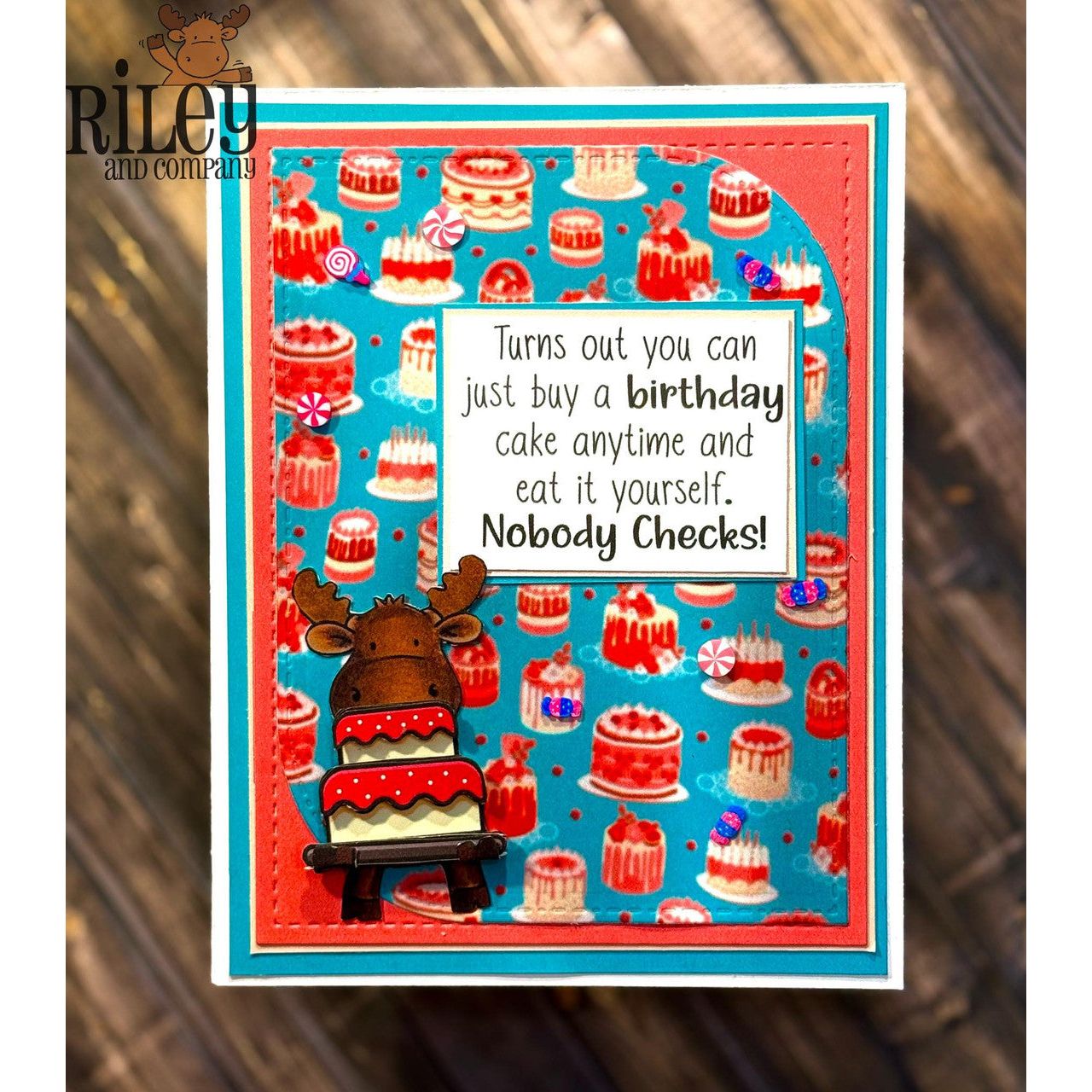 Riley And Company Funny Bones Buy A Birthday Cake Anytime! Clear Stamp rwd-1389 moose