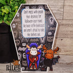 Riley And Company Funny Bones Coffin Bookcases Clear Stamp rwd-1401 cats