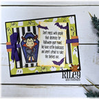 Riley And Company Funny Bones Coffin Bookcases Clear Stamp rwd-1401 vampire