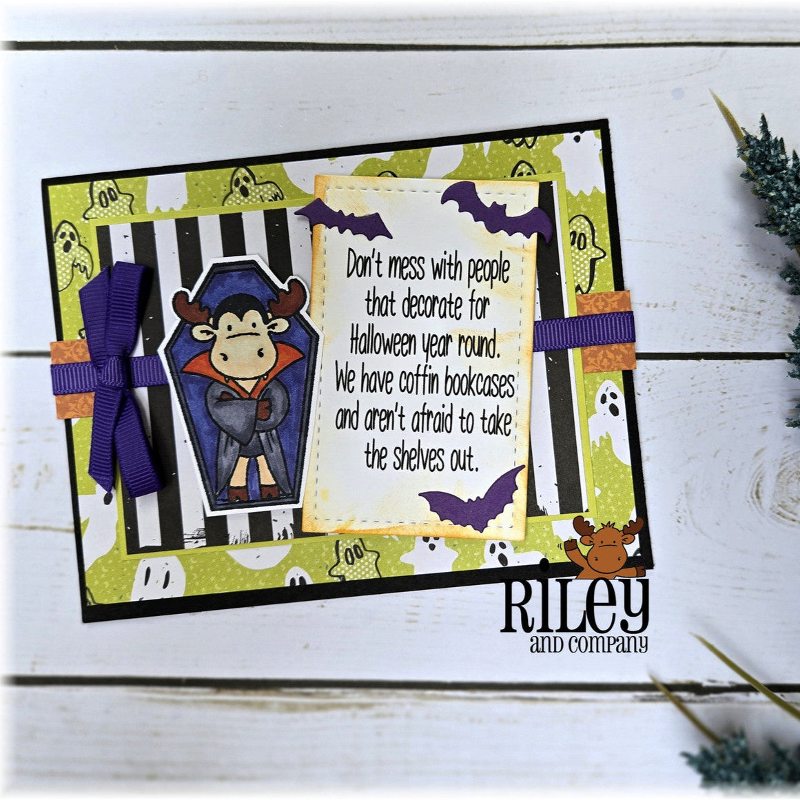 Riley And Company Funny Bones Coffin Bookcases Clear Stamp rwd-1401 vampire