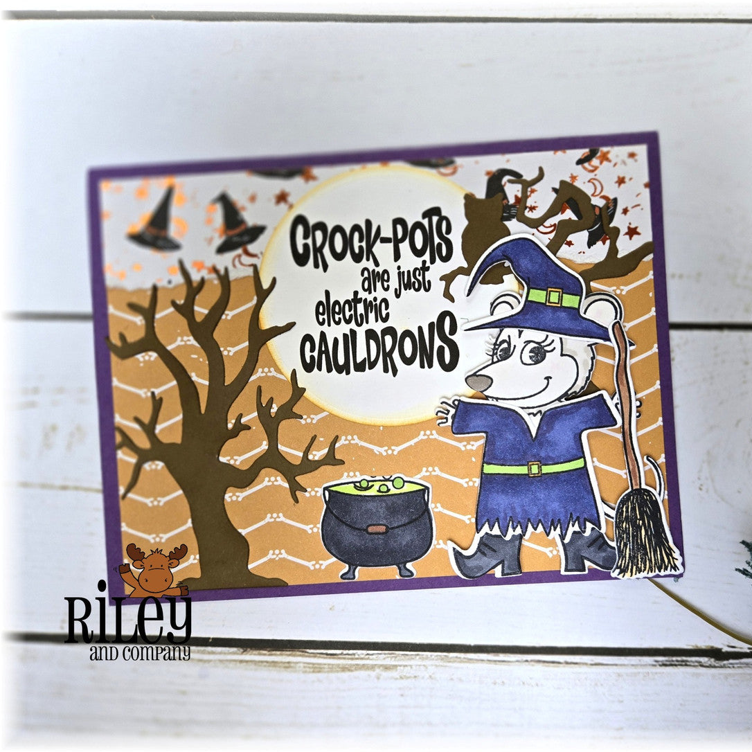 Riley And Company Funny Bones Electric Cauldrons Clear Stamp rwd-1403 owl
