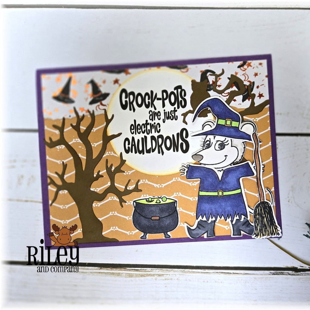 Riley And Company Funny Bones Electric Cauldrons Clear Stamp rwd-1403 owl