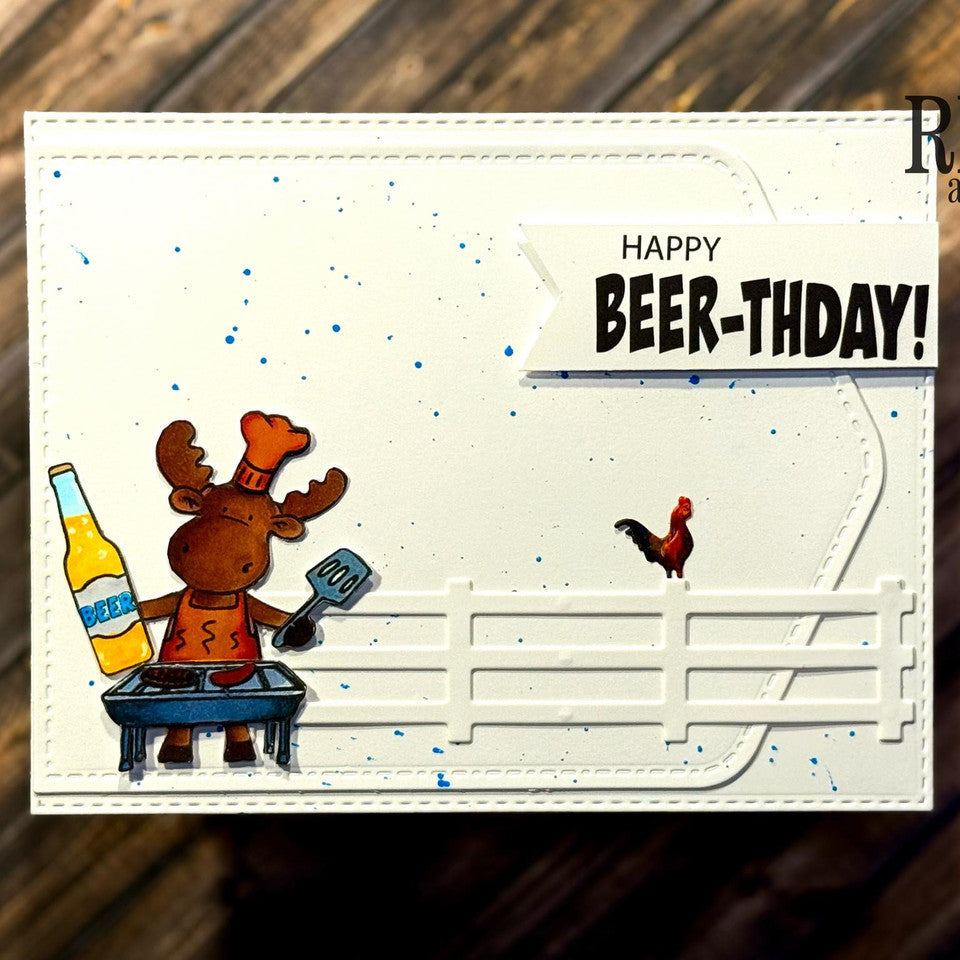 Riley And Company Funny Bones Happy Beer-thday! Clear Stamp rwd-1395  bbq