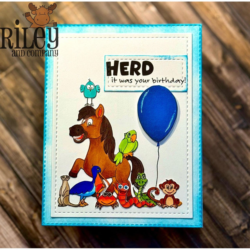Riley And Company Funny Bones Herd It Was Your Birthday Clear Stamp rwd-1393 animals