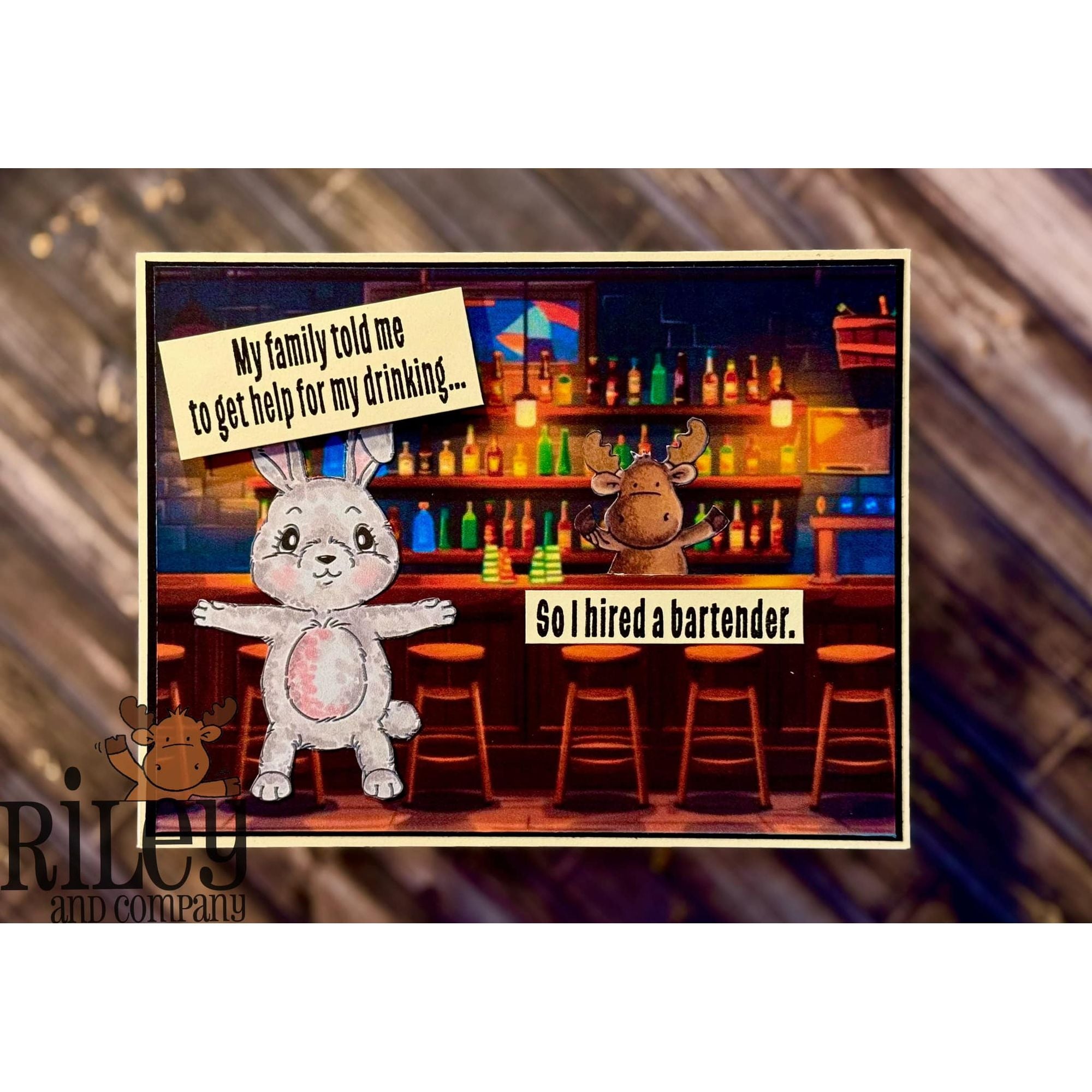 Riley And Company Funny Bones I Hired A Bartender Clear Stamp rwd-1372 bunny