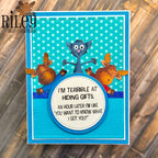 Riley And Company Funny Bones I'm Terrible at Hiding Gifts Clear Stamp rwd-1414 blue