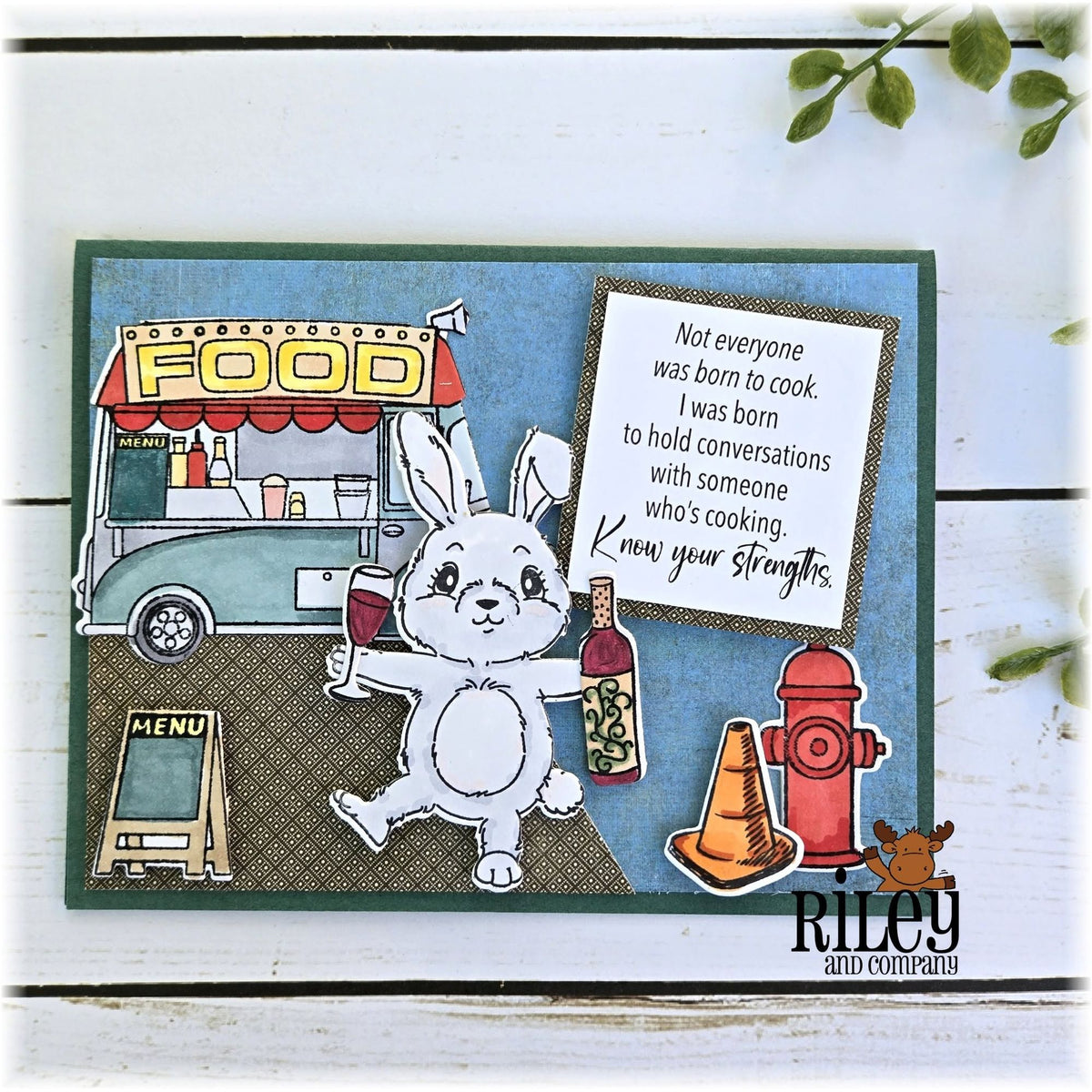 Riley And Company Funny Bones Know Your Strengths Clear Stamp rwd-1484 bunny having wine card
